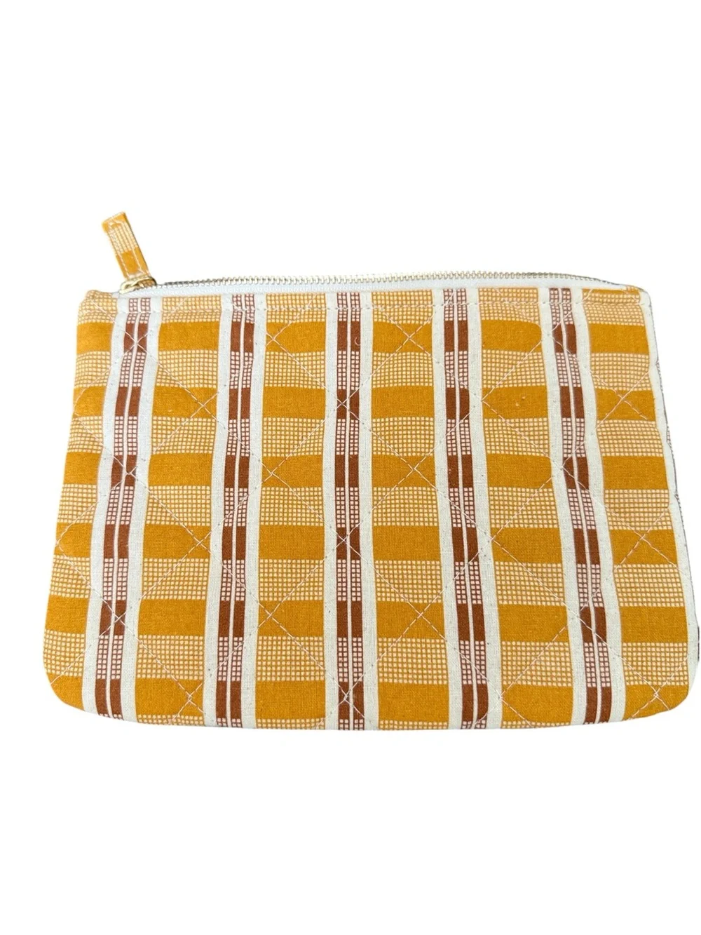 Sézane Gaston Pochette Ochre Plaid Quilted Cotton Clutch Pouch